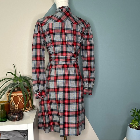 UNTUCKit Harrison Plaid Flannel Shirtdress Red Grey Tartan Belted Pockets Size S - Picture 5 of 12
